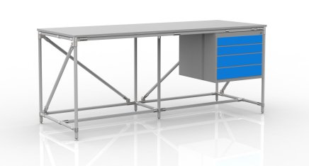 Dílenský stůl s kontejnerem se čtyřmi zásuvkami šíře 2000 mm, 240405316