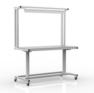 Výškově stavitelný elektrický stůl z hliníkových profilů s kolečky, šíře 1500 mm, 24031232 (2 modely)
